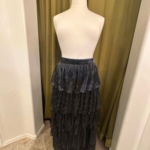 a loves a Elegant Black Silver Shimmer Tiered Skirt